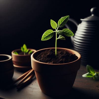 potted plant growing new leaves